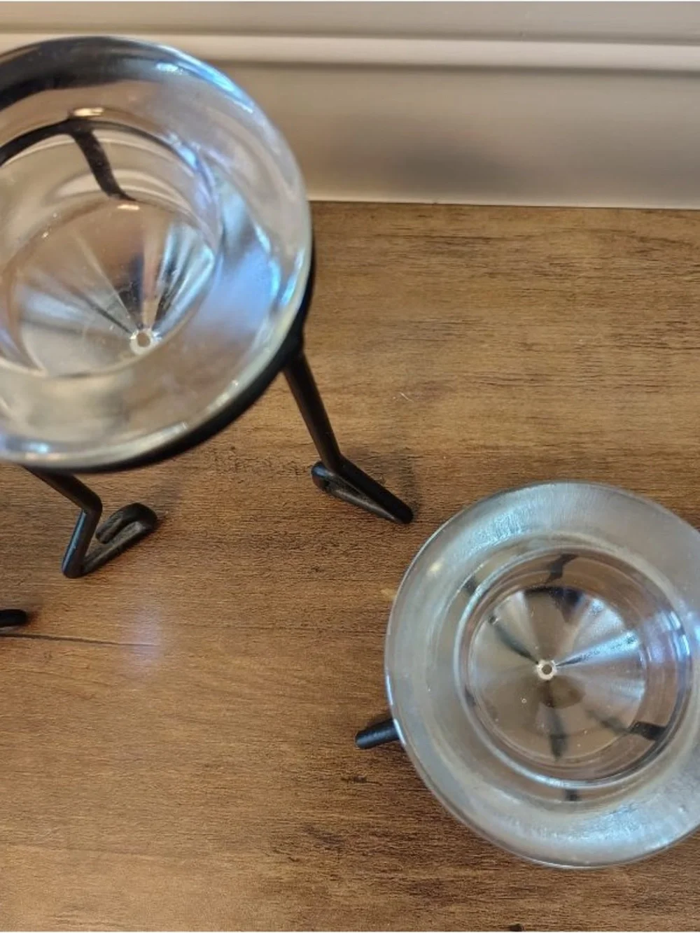Vtg MCM Wrought Iron Glass Tea light Holders Set of 3 Cone Glass Votives